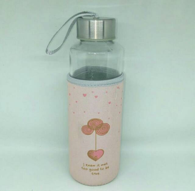 Botol Minum Anak Lucu Kaca Air Goodiebag Bottle Gudiebag suvenir Souvenir 400 ml 400ml Sarung Hati