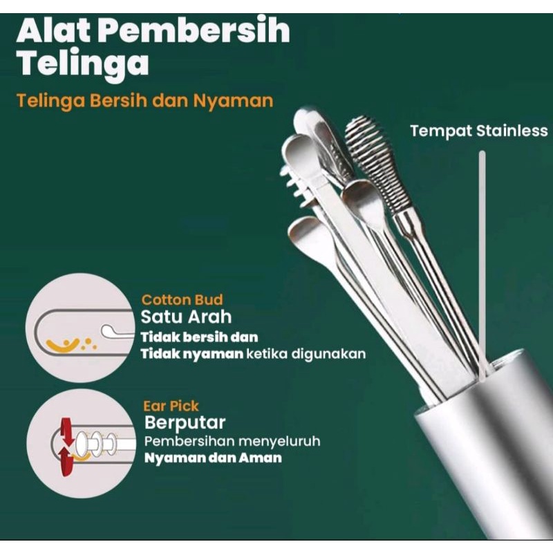 Korek Kuping 6 in 1 Stainless Steel / Alat Pembersih Telinga 6 in 1 Stainless Steel