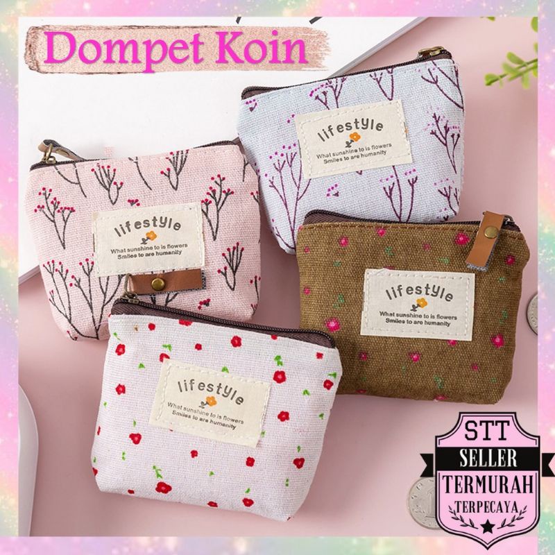 Pouch Dompet Koin Resleting Live Style Kanvas Dompet Serbaguna Sleting Motif