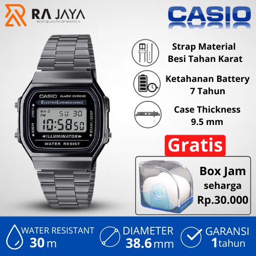 CASIO Jam Tangan Casio Original Pria Cowok Wanita Cewek General Analog Ladies A168WGG-1BDF