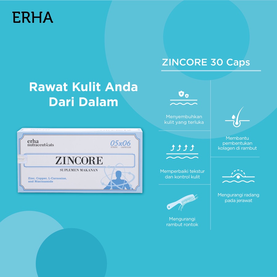 ERHA Supplemen Tubuh &amp; Kulit Jerawat - Zincore 30 Caps / Penyembuhan Luka