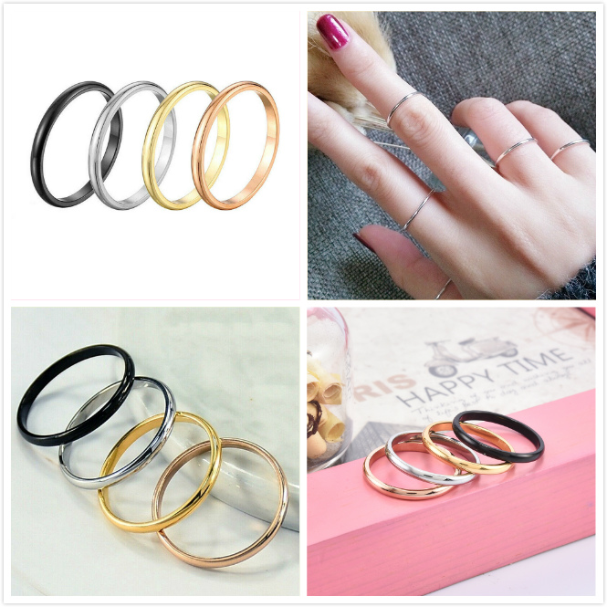 1pc Cincin Wanita Bahan Stainless Steel Tebal 2mm A &amp; 6