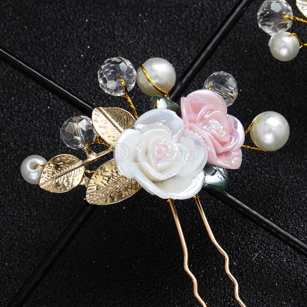 Ceramic Rose Flower Hairpin Handmade U-shaped Hairpin Headdress Bridal Accessories