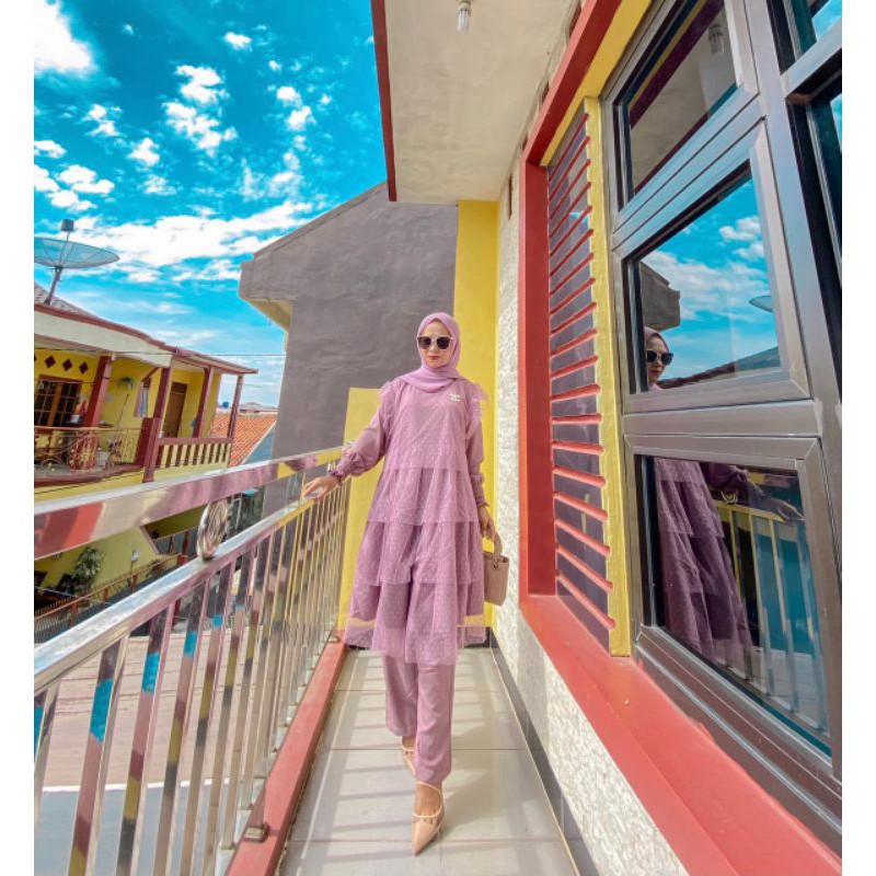 One set tutu umpak tunik tile dot