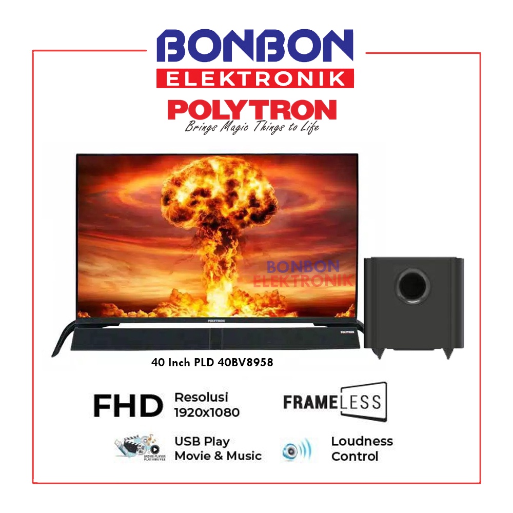 Polytron LED Digital TV 40 Inch PLD 40BV8958 CINEMAX SOUNDBAR DVB-T2