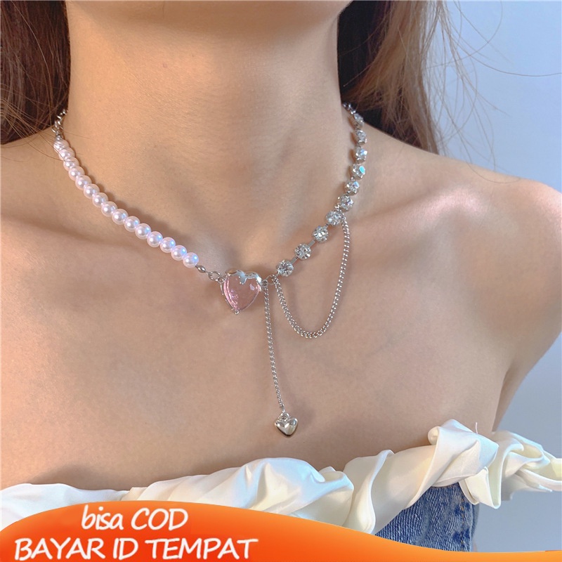2023 Terbaru❤️Kalung Mutiara Cinta Jahitan Wanita Desain Niche Manis Keren Ringan Mewah Rantai Tulang Selangka  Hadiah Ulang Tahun Kado Fashion Aksesoris COD