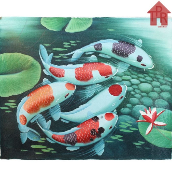 Lukisan Asli - Ikan Koi 5 Ekor Fengshui 50x60cm.