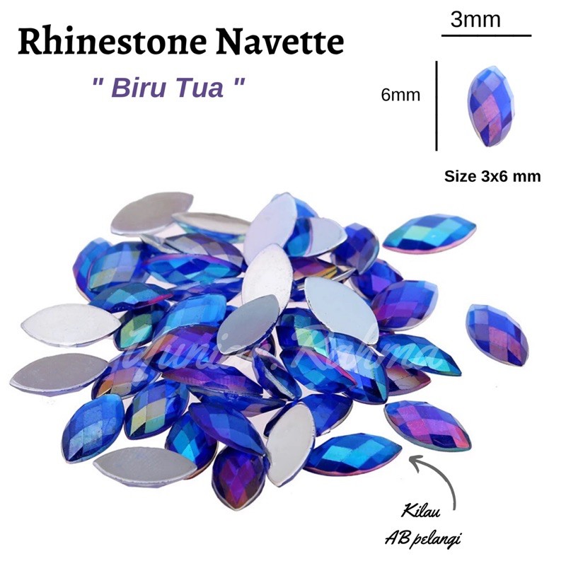 [100 pcs] Rhinestone Navette AB 3x6mm , Rhinestone oval aksesoris kuku dan henna