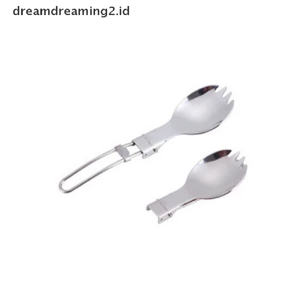 (LIKE) 1pc Sendok Garpu Lipat Bahan Stainless Steel Untuk Camping / Hiking / Piknik