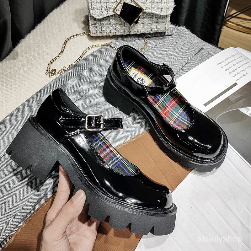 #Sisjuly# Sepatu Wanita Bersol Tebal Gaya Kampus Sepatu Kecil Tipis Retro Round Toe Lembut Gadis Kec