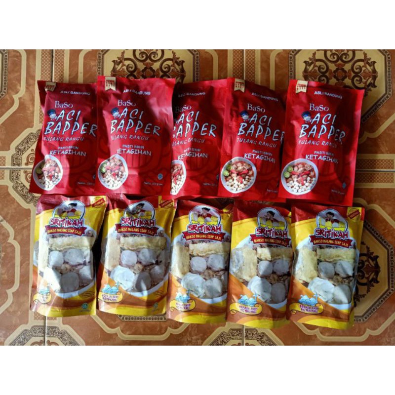 paket 5 aci bapper dan 5 bakso sritikah mercon mix kuah pedas