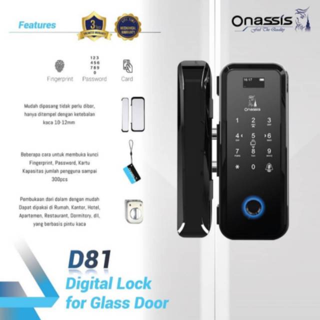 Kunci Pintu Digital Onassis D81 | Kunci Pintu Kaca Digital