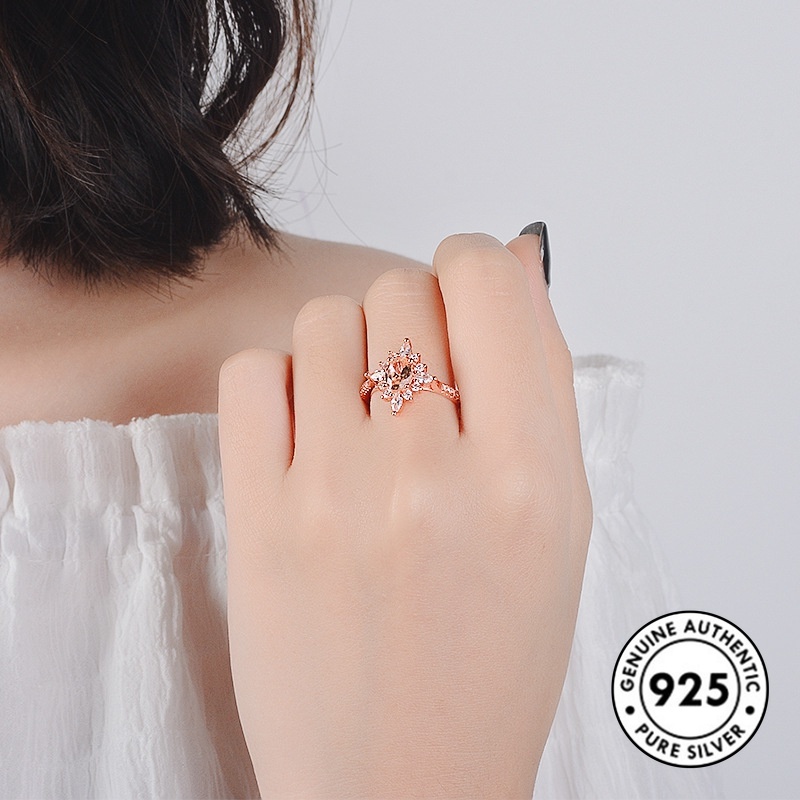 Cincin Berlian Champagne Bahan S925 Silver Warna Rose Gold