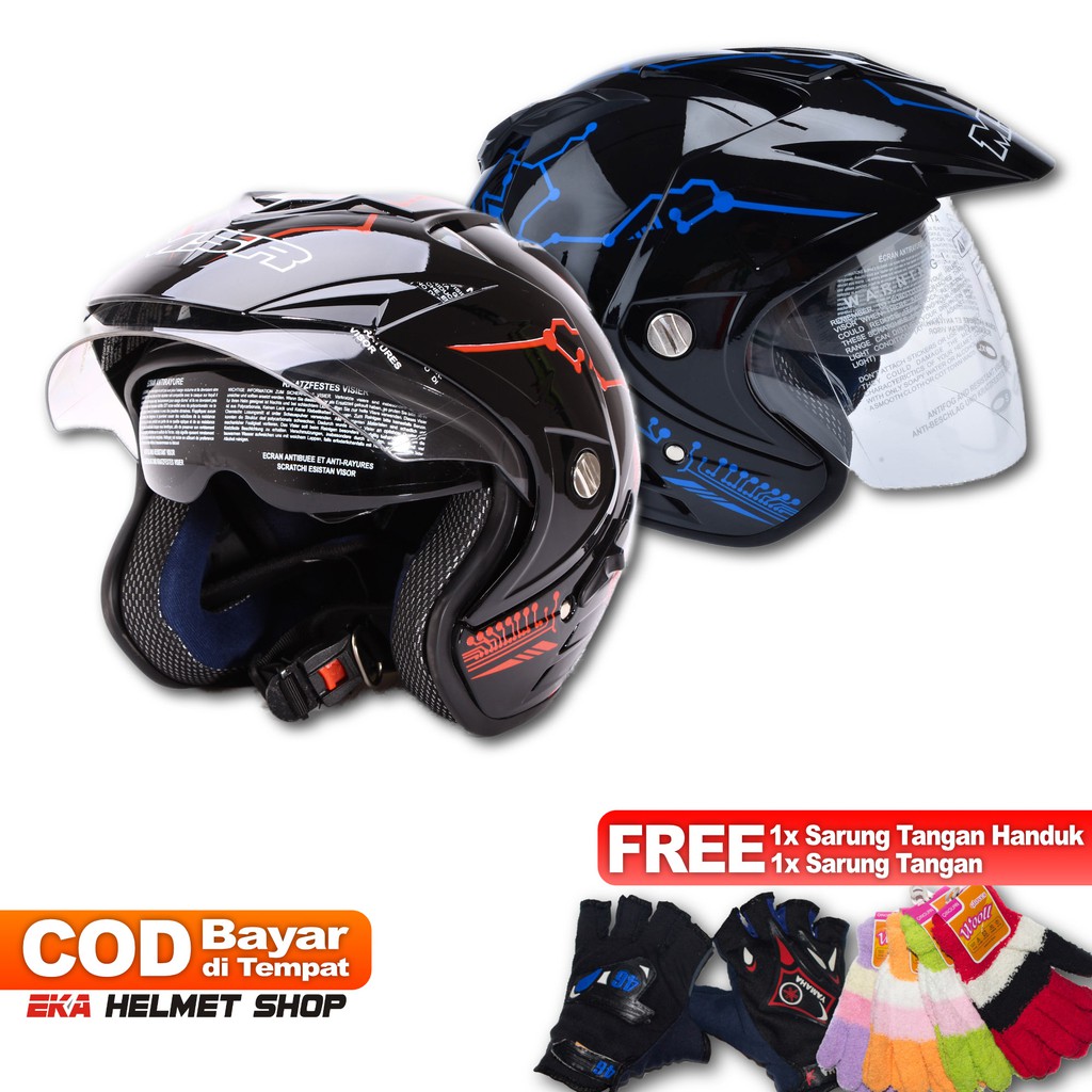 [COUPLE HELM DEWASA] MSR Helmet Impressive - Protect - Hitam Biru  + Hitam Merah