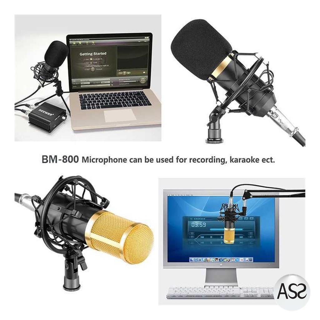 ASS Shop - Condenser Microphone BM-800+Scissor Arm Stand+Phantom Power+SC+Filter