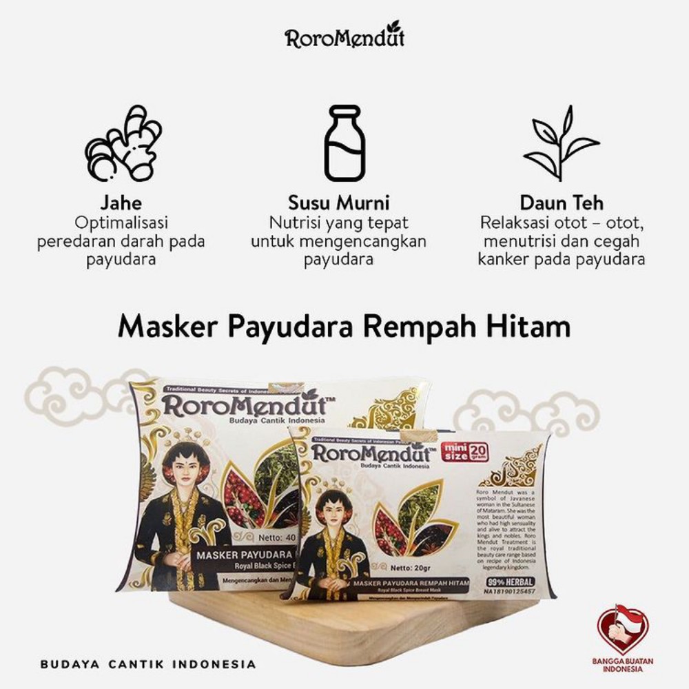 Roro Mendut Masker Pengencang Payudara Organik / Herbal Rempah Hitam 20gr &amp; 40gr