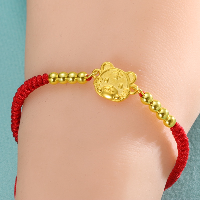 Goldkingdom Gelang Tangan Tali Merah Emas Asli Kadar 375Aksen Zodiak Cina Macan Bangkok2022 Untuk Perhiasan Bayi