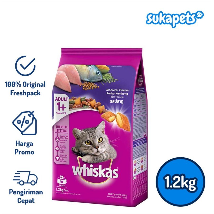 Whiskas Adult Cat Mackerel Dry Food Makanan Kucing Kering 1.2kg