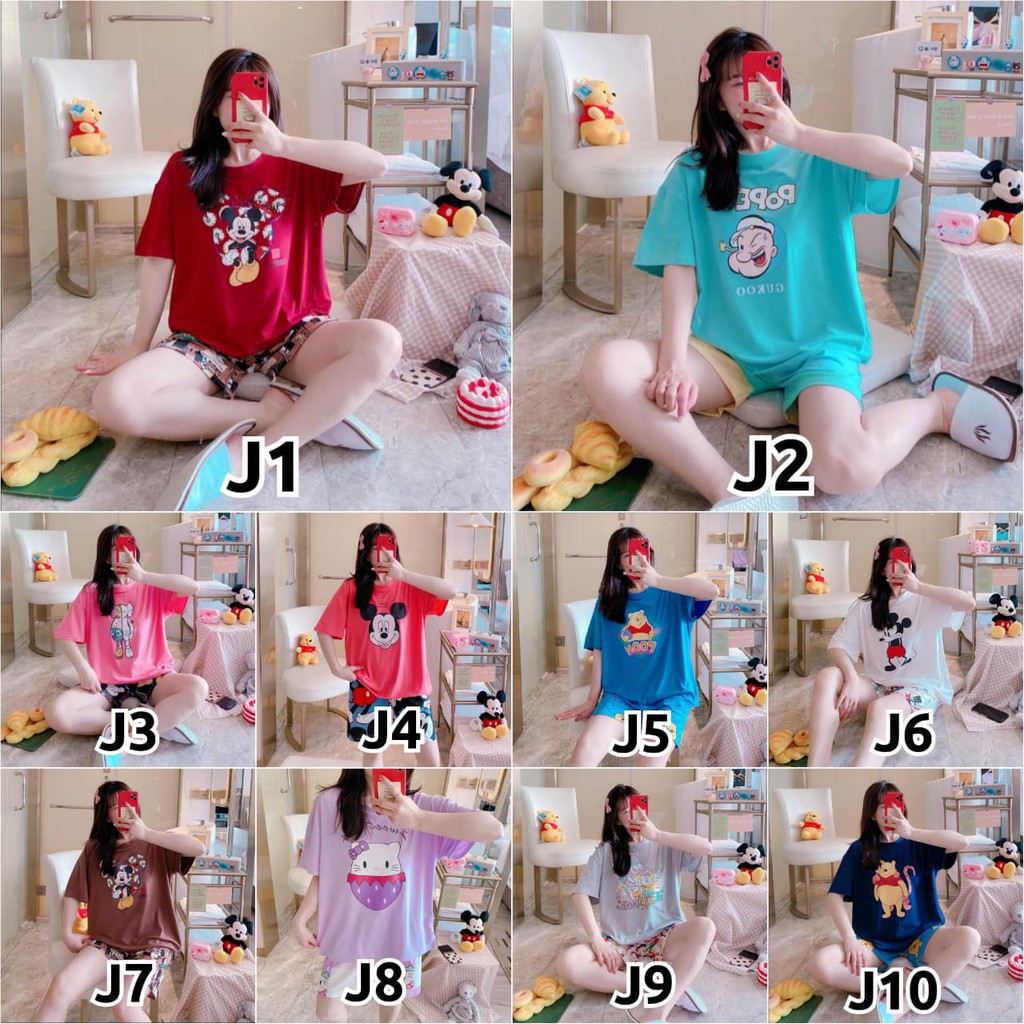 Baju Tidur Piyama Set/Piyama Wanita Import/Baju Piyama Pendek/Short Sleep Wear-1