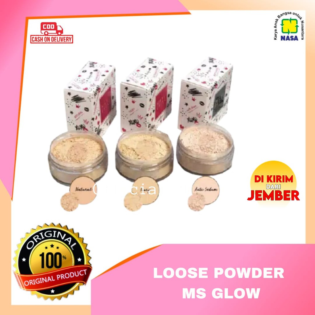 MS glow Loose Powder 3 variants - MS GLOW - LOOSE POWDER MS GLOW ORI IVORY , OILY MATE (anti sebum) 