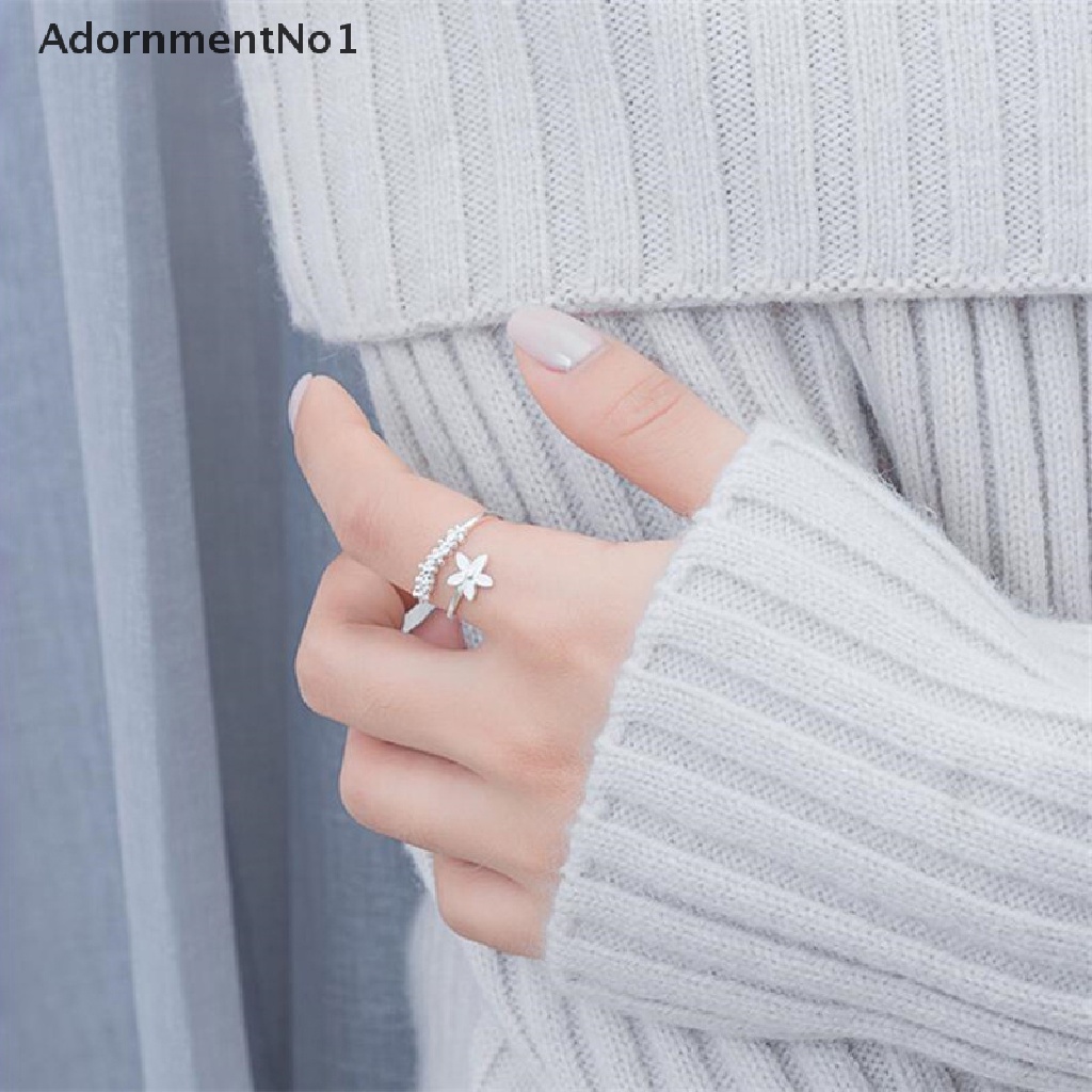 (AdornmentNo1) Cincin Terbuka Gaya Korea Motif Bunga Aksen Hollow Untuk Perhiasan Wanita / Hadiah