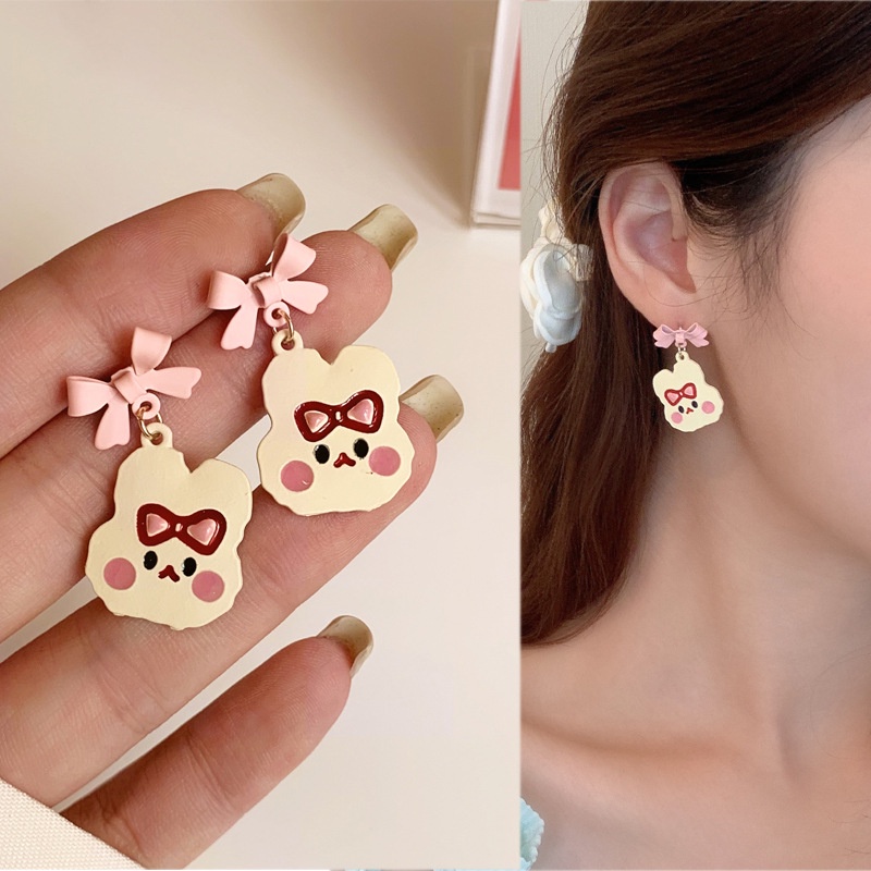 Anting Tusuk Asimetris Bahan Sterling Silver 925 Desain Kartun Gaya Korea Untuk Wanita