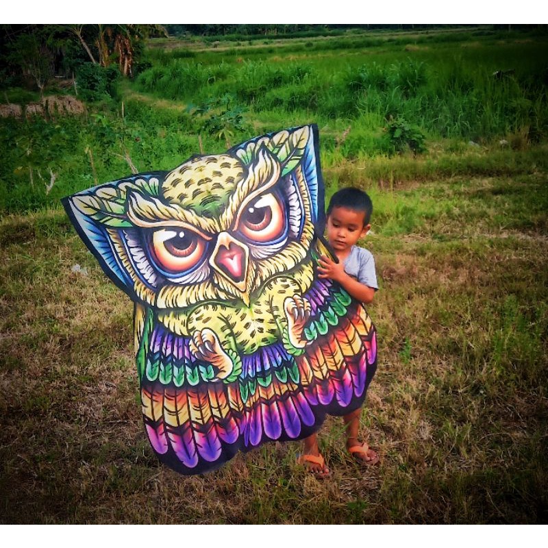 layangan celepuk burung hantu bali lipat/kncok downt rangka fiber