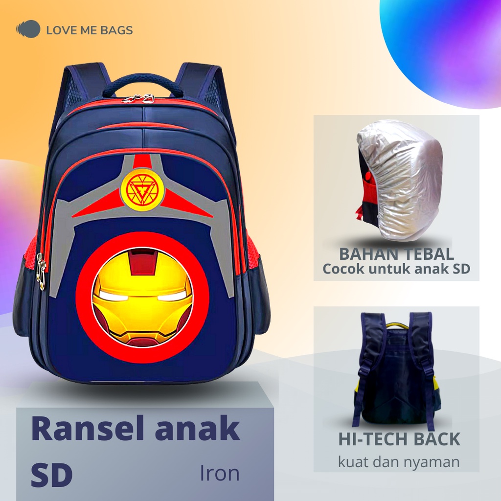 LMB Tas Sekolah Anak Laki Laki SD Gambar Timbul 6D Karakter Superhero Ukuran Besar Bahan Nilon Premium