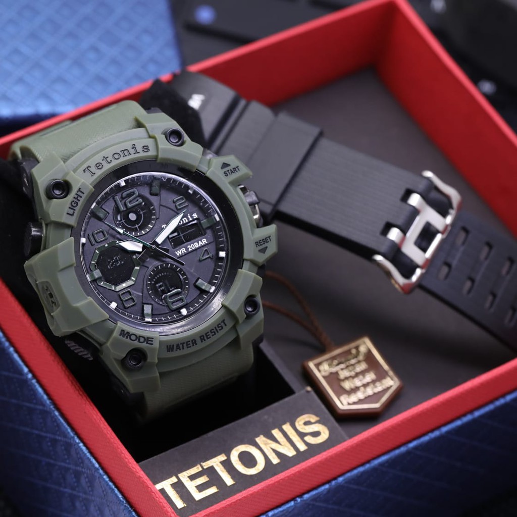 JAM TANGAN PRIA ORIGINAL TETONIS DOUBLE TIME RUBBER FREE STRAP INCLUDE BOX DAN PAPER BAGS