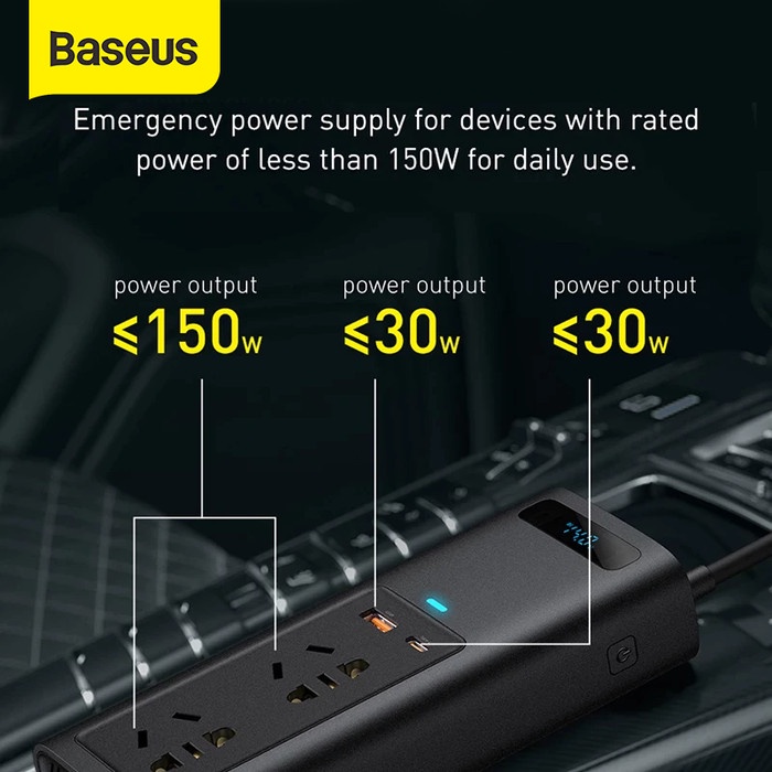 Baseus Car Charger Inverter DC to AC Type-C USB Fast Charging 150W EU