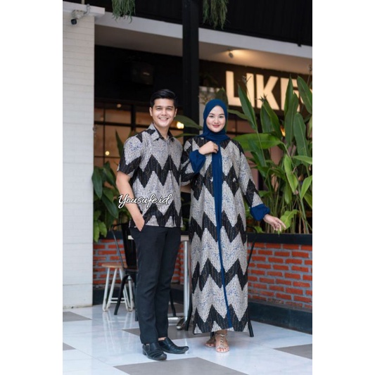 Couple Batik Pria dan Gamis Wanita Kombinasi Batik Panjang Muslimah Kekinian Cocok untuk Pasangan Nyaman Halus Murah Cod Shopee Bisa Seragam banyak Kode CZZ01