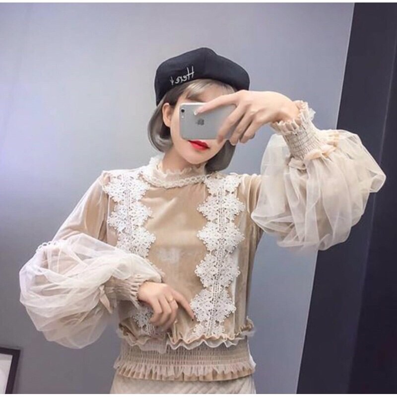 [IMPORT] Luna Velvet Tile Blouse - Bludru Tile Top Premium