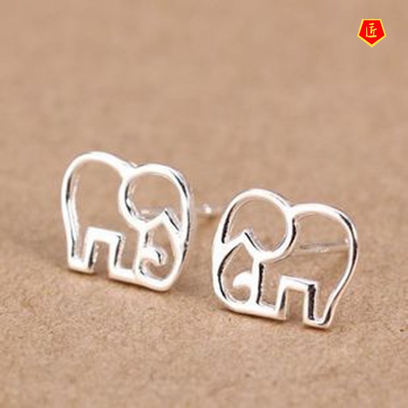 [Ready Stock]Creative Simple Silver Elephant Stud Earrings