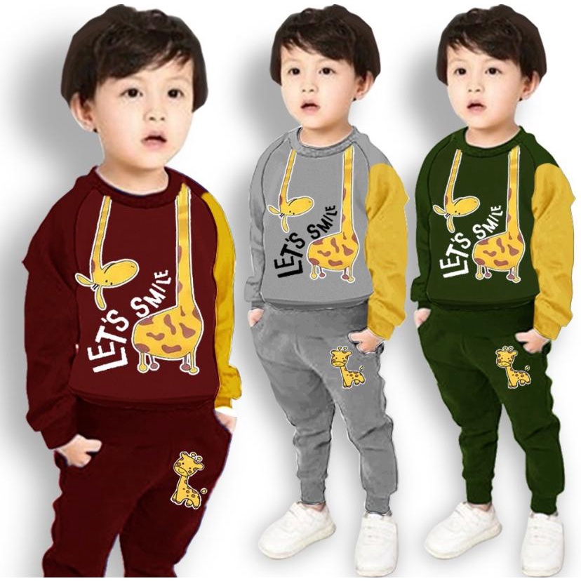 SETELAN SWEATER ANAK MOTIF JERAPAH SIZE 1-5 TAHUN TERBARU TERLARIS BAHAN BABYTERRY LEMBUT AMAN DAN NYAMAN DIPAKAI