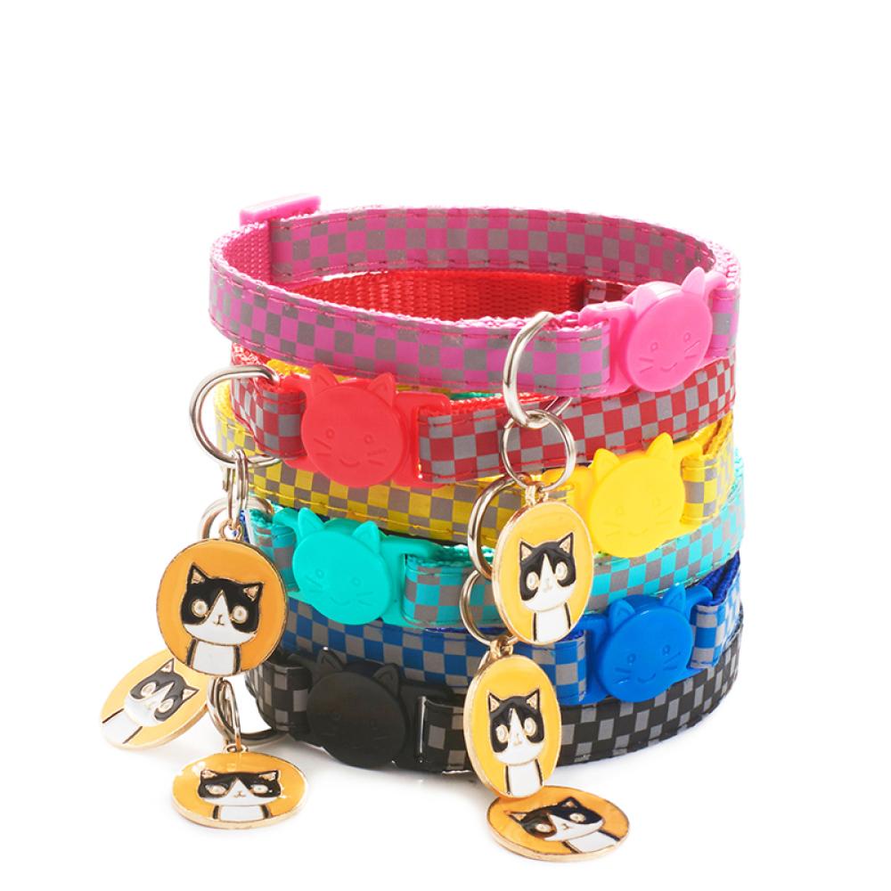 Timekey Kalung Leher Anjingkucing Peliharaan Bahan Nilon Adjustable Motif Kotakkotak R3V1