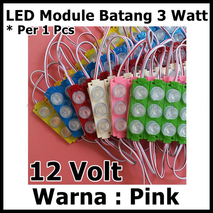 LED Module Batang 12 Volt 12V 3 mata 3W lensa waterproof Warna Pink