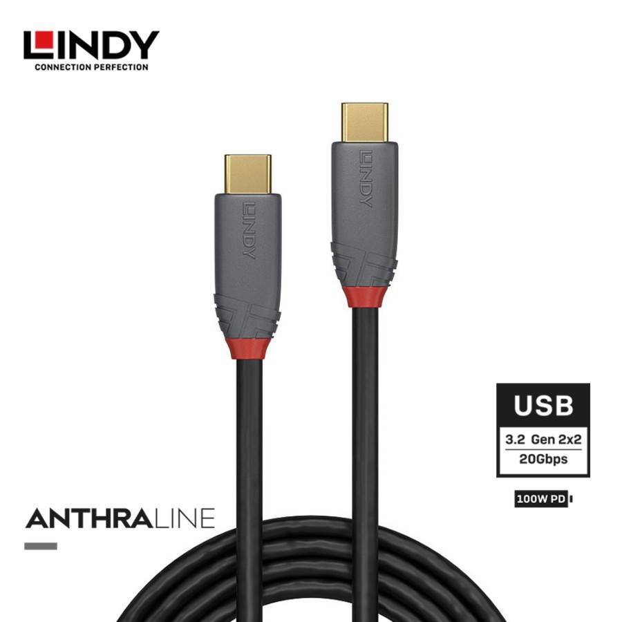 KABEL USB 3.2 LINDY GEN 2X2 USB-C to USB-C, PD 5A ANTHRA 1.5M - 36902A