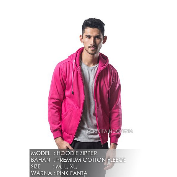Jaket Hoodie Zipper Pink Fanta  Terang  Pria Polos /M-L-XL