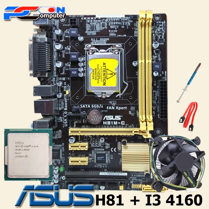 Mainboard Mobo Motherboard soket lga 1150 H81 i3 4160 dan Fan