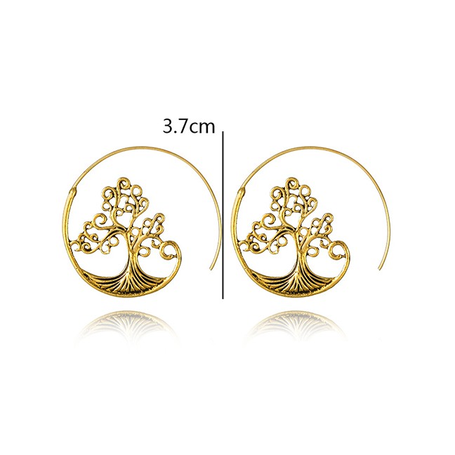 LRC Anting Tusuk Fashion Gold Round Carved Small Tree Spiral Earrings F59321