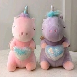 Boneka Unicorn Pegang Love Bahan Plush