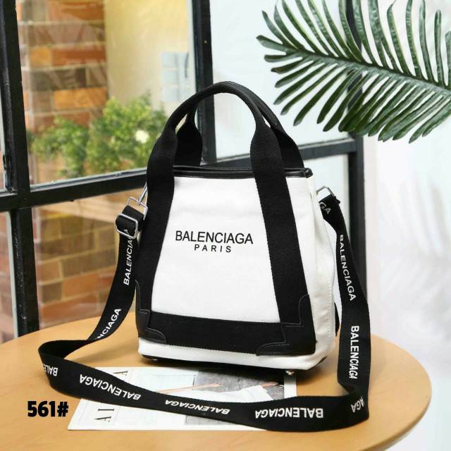 Tas BALENCIAGA Cabas Small Leather-Trimmed Canvas Tote Bag VL-561