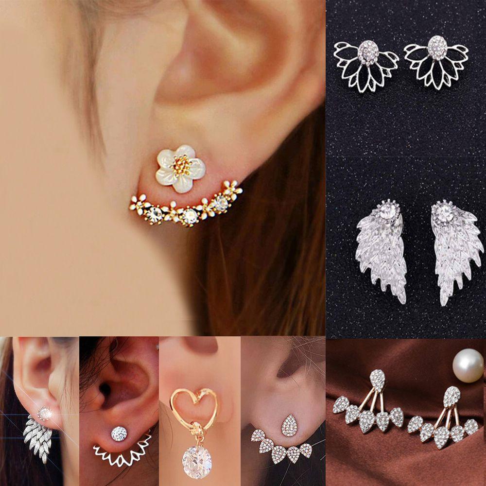 Lily Pearl Ear Stud Panas Bentuk Hati Pola Geometri Gaya Korea Sayap Malaikat Anting