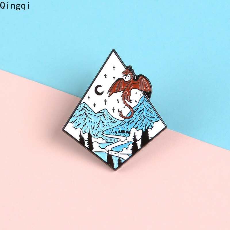 Bros Pin Enamel Desain Naga Moonlight Gunung Untuk Hadiah Teman