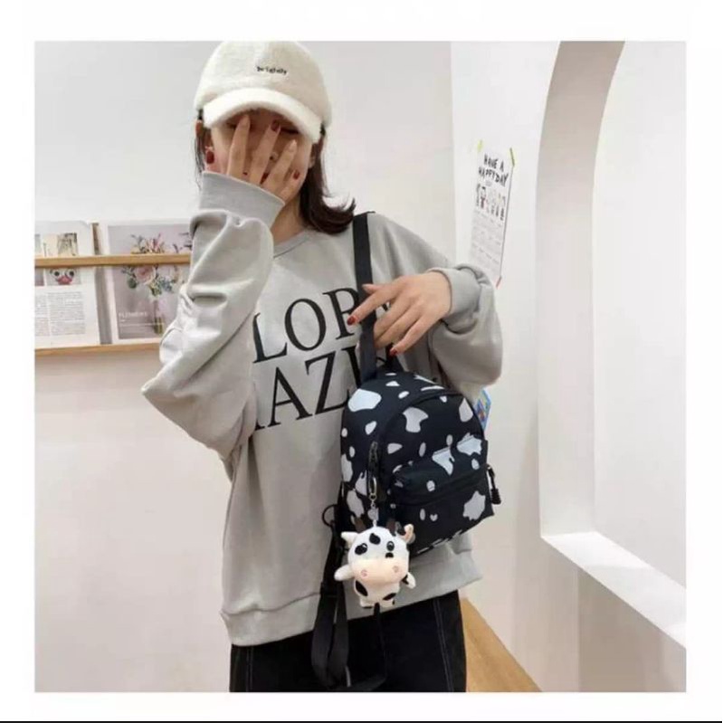 RaidStore93-Tas Ransel /slempang mini perempuan motif sapi terbaru