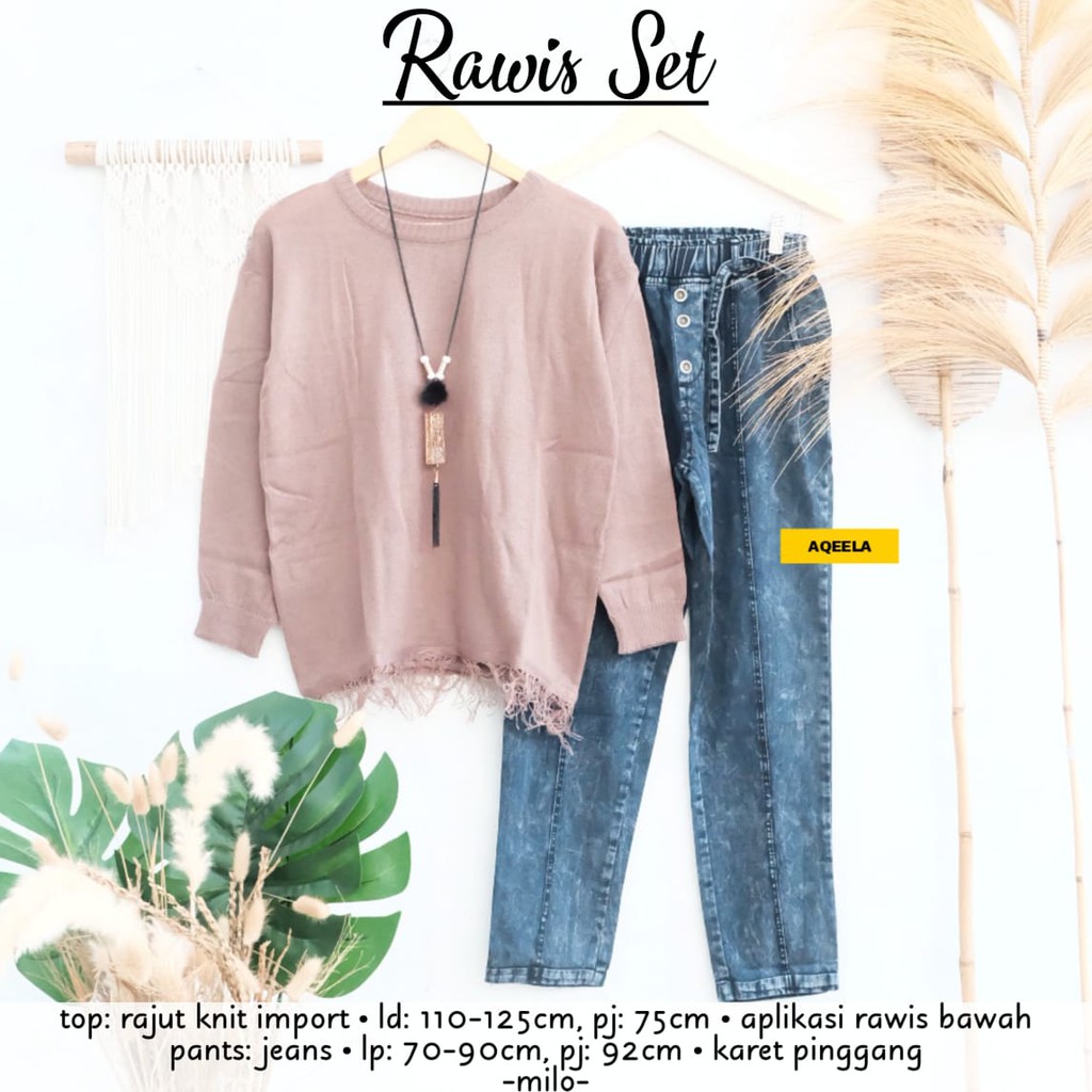 Rawis set setelan sweater  dan  celana  jeans casual 