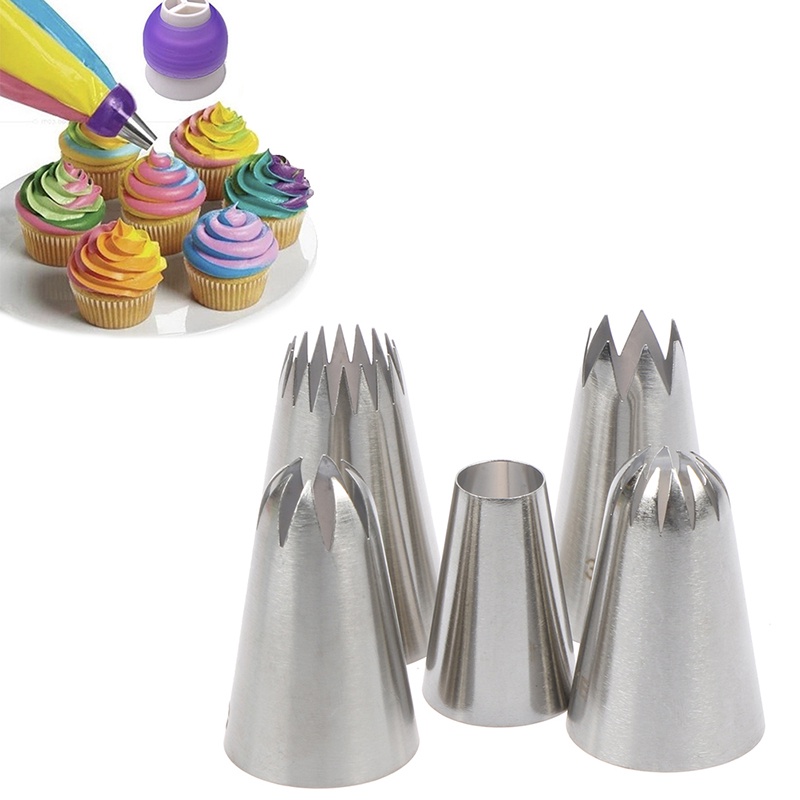 5pcs / Set Alat Nozzle Icing Piping Krim Kue Ukuran Besar Gaya Rusia Untuk Baking