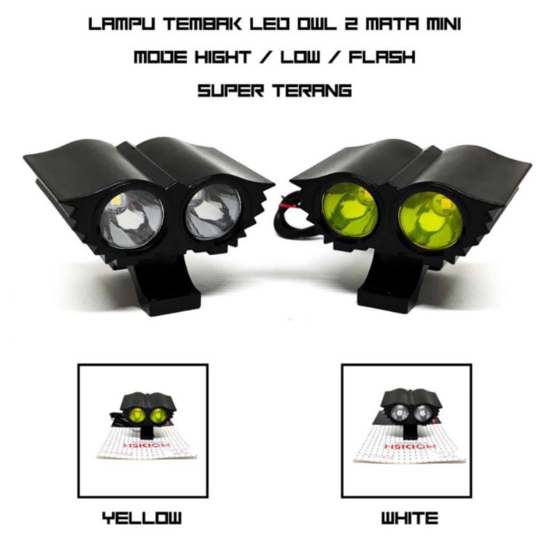 LAMPU TEMBAK LED OWL 2 MATA MINI UNIVERSAL MOTOR MOBIL GRAB GOJEK