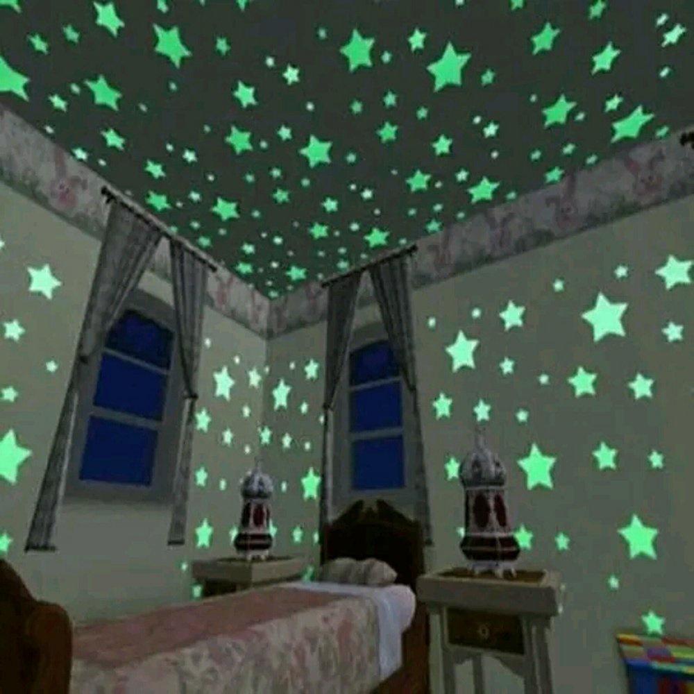 GLOW IN THE DARK STIKER DINDING BINTANG STAR LAMPU TIDUR MENYALA DALAM GELAP CAHAYA TERANG KECIL