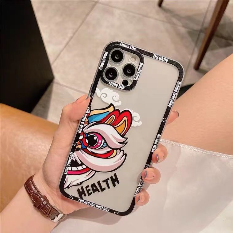 Soft Case TPU Transparan Motif Lion Dance Untuk Iphone 13 Pro Max / 12 / 11 / XS / XR / X / 8 / 7 / 6 Plus Mini SE 2020